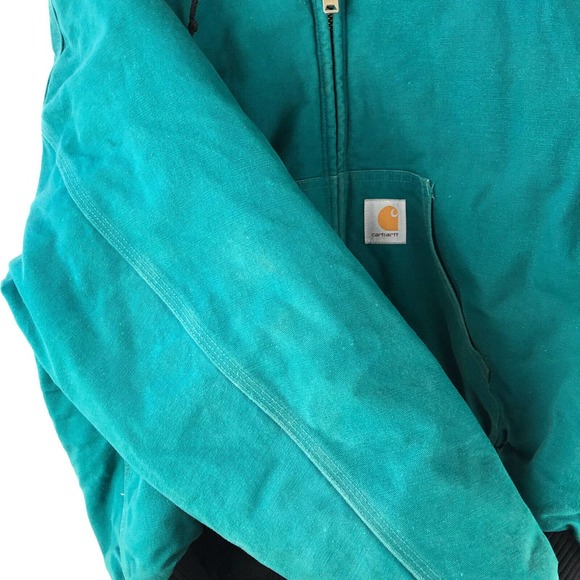 Carhartt Teal Vintage Hooded Work Jacket Lined Distressed jq1032 USA 2X-Large - Picture 6 of 12